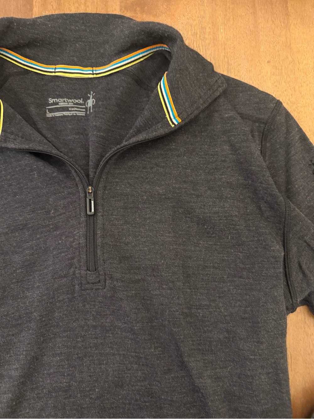 Smartwool men’s Charcoal Half-Zip Sweatshirt with Yellow & Teal Stripe